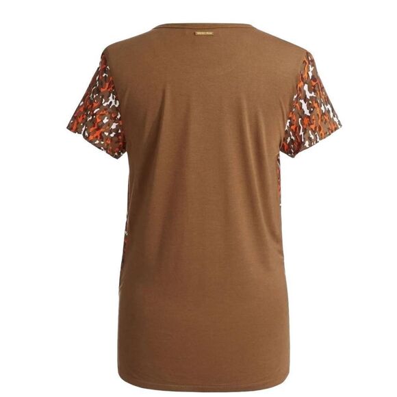 Michael Kors Camo Print Mixed Media Short Sleeve Tee Top T-Shirt EUC - Picture 4 of 5